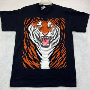 Vintage Tiger Print‎ Animal Shirt Men L Black Graphic Casual Detroit Tigers New